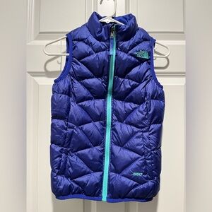 The North Face Girls Medium 10/12 550 Down Reversible Puffer Vest Blue/Turquoise